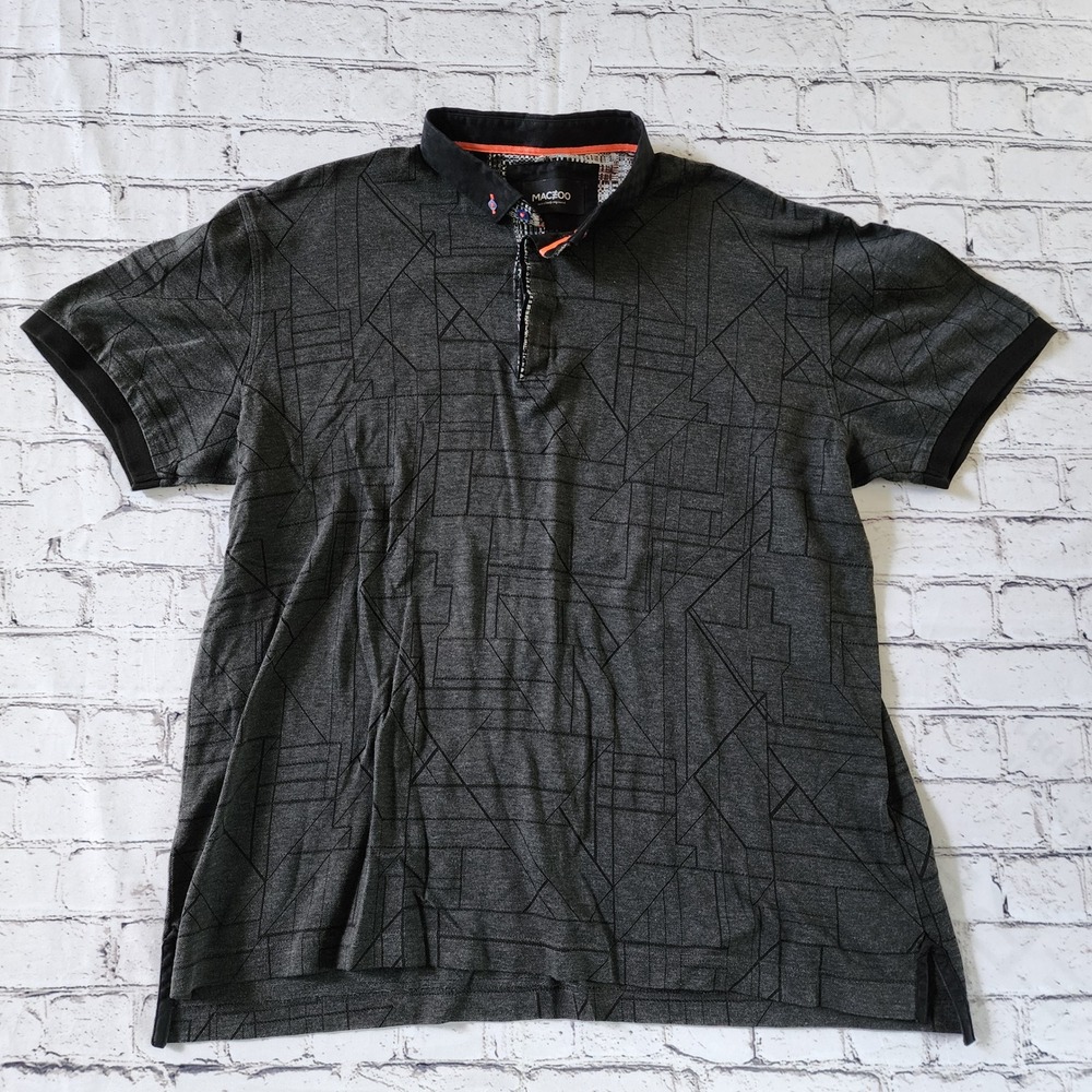 Maceoo Mozart Trigo Black Geometric Polo Shirt Mens Short Sleeve Pique